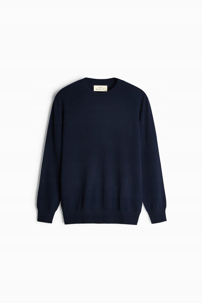 ZARA ORIGINS SWETER KASZMIR LUX GRANATOWY S WIOSNA Dekolt okrągły