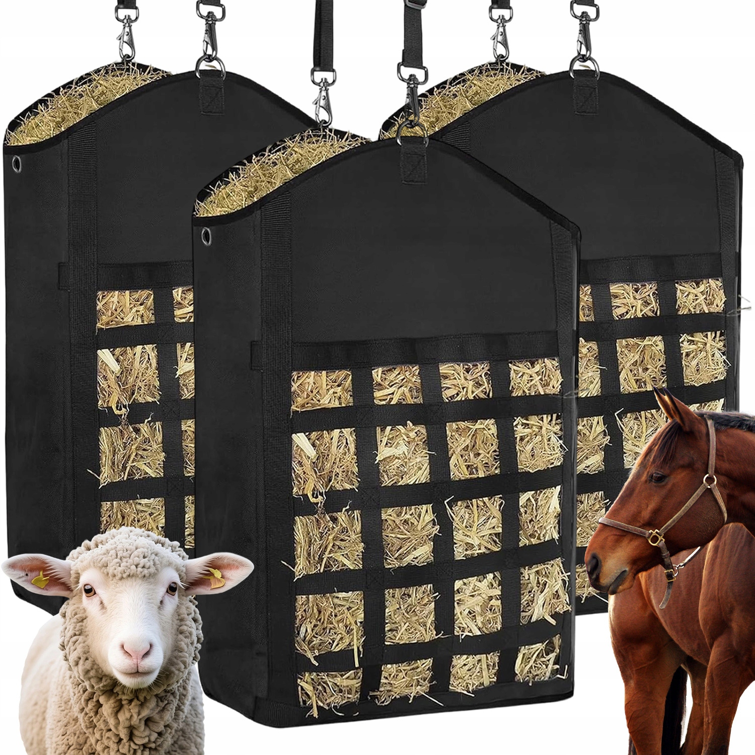 Paśnik Worek Materiałowy Na Siano Dla Koni, Kóz, Osłów I Owiec Czarny