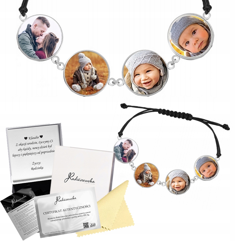 Stříbrný Náramek S Vašimi Fotografiemi, Foto Personalizace, Dárek Gravírování
