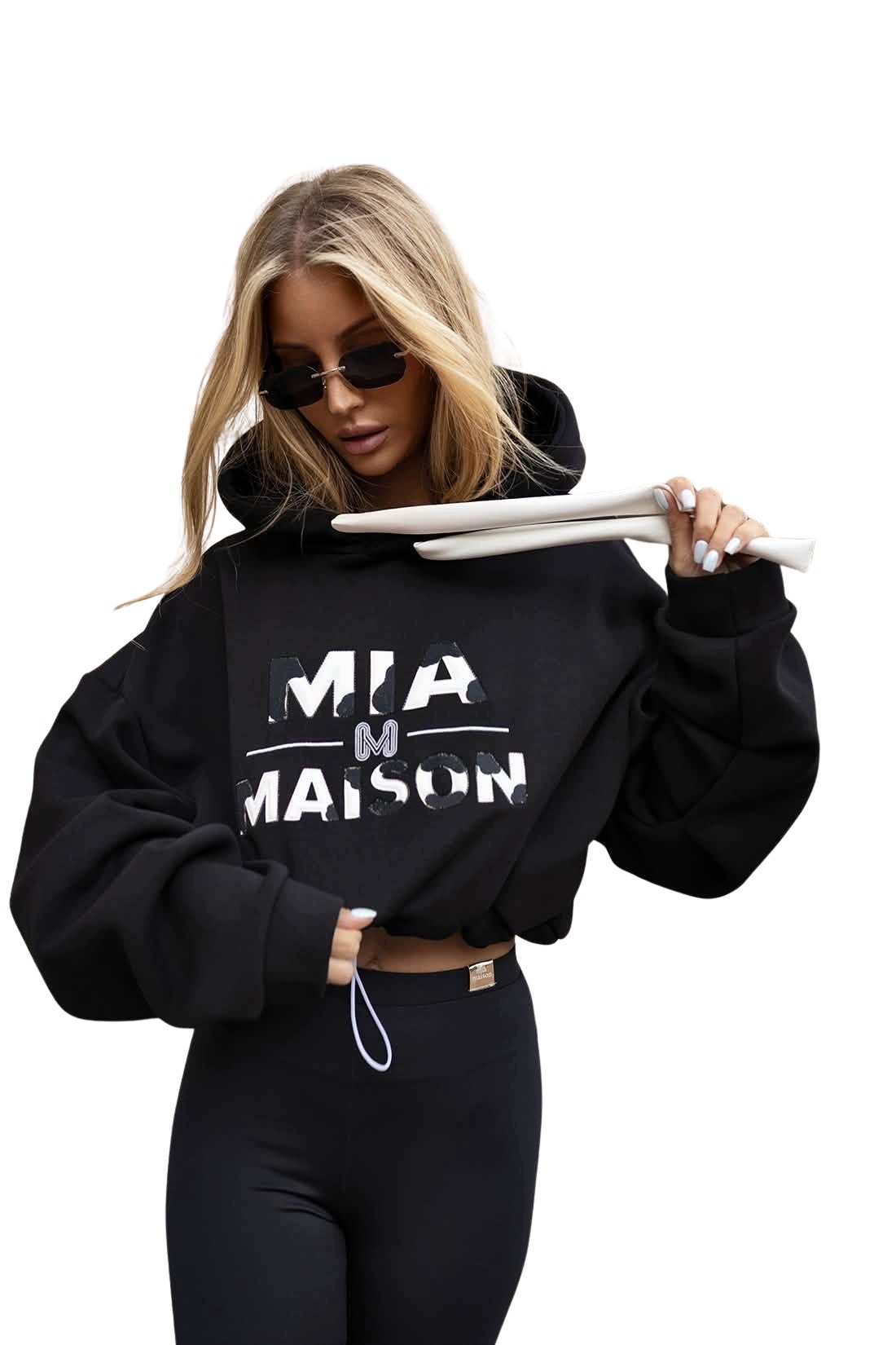 Mikina dámská Nova Hood Mia Maison černá krátká oversize s kapucí