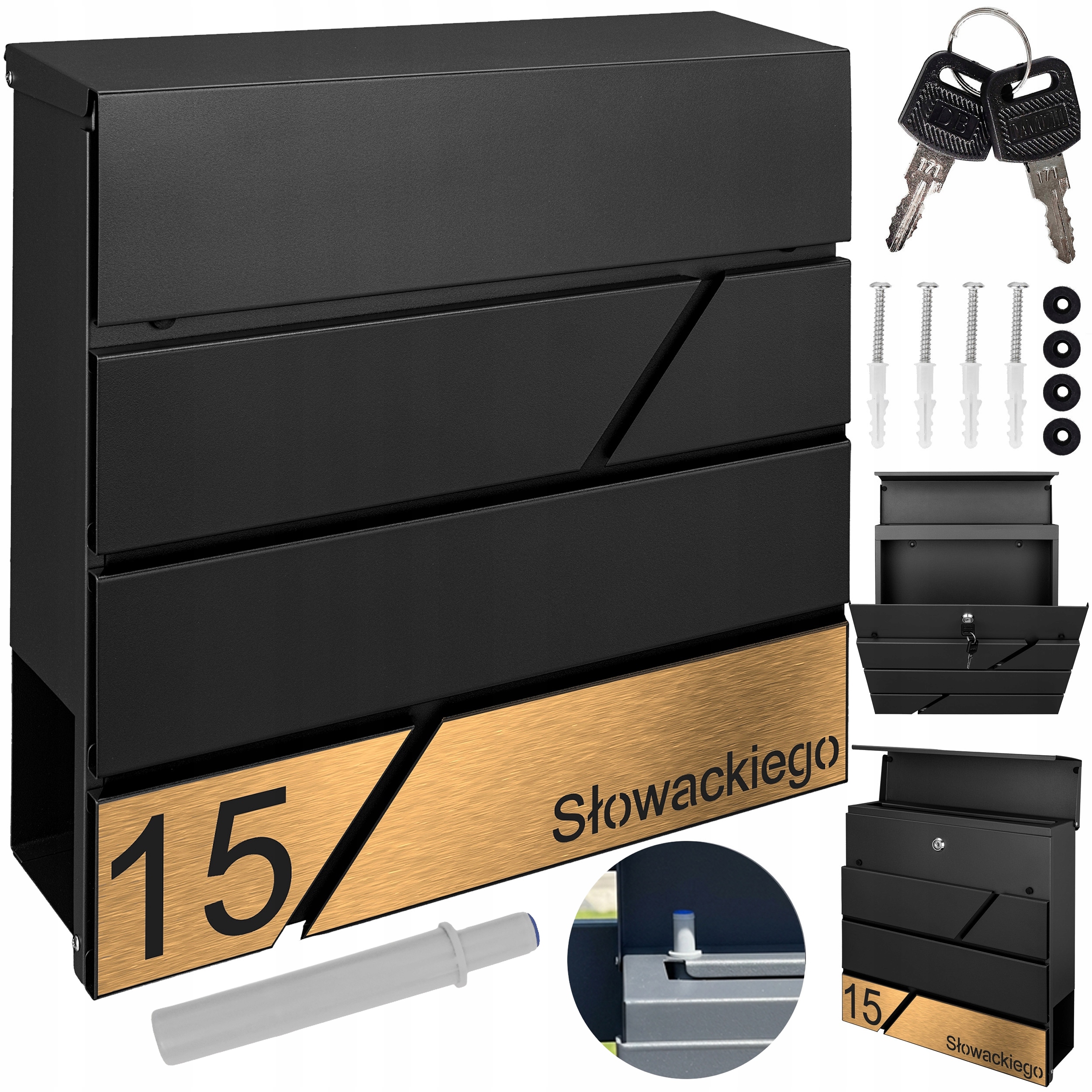 Moderní Černá Poštovní Schránka Se Zlatým Laminátem