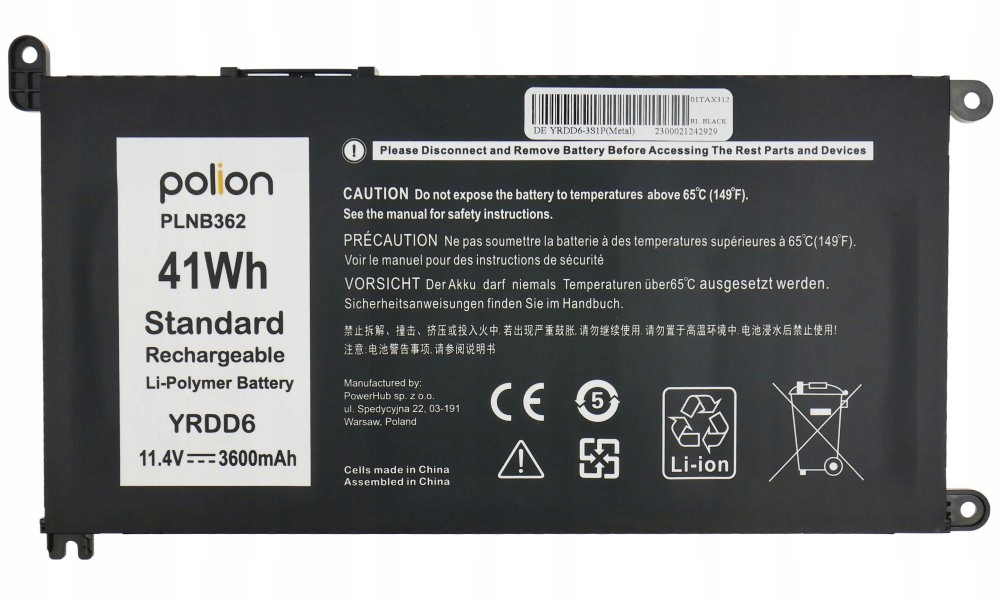 Trx Baterie Polion YRDD6 pro notebooky Dell Vostro 3400 5488 5585 Inspiron