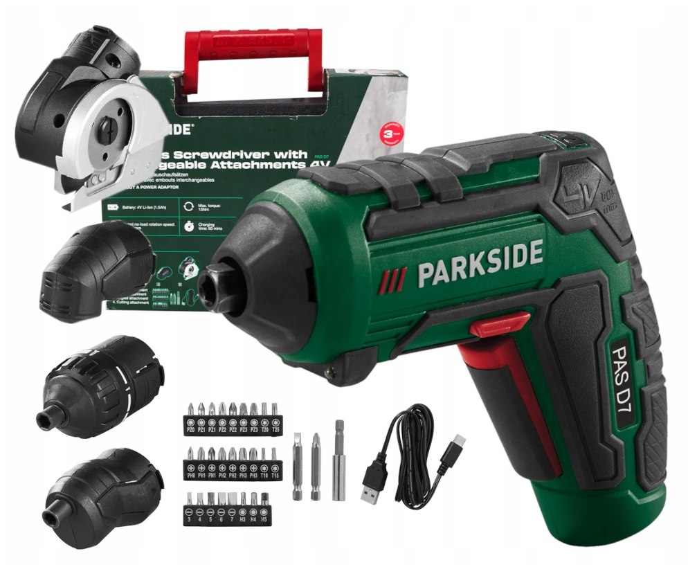 Wkrętak wkrętarka zakrętarka akumulatorowy 4V walizka bity przystawki Led