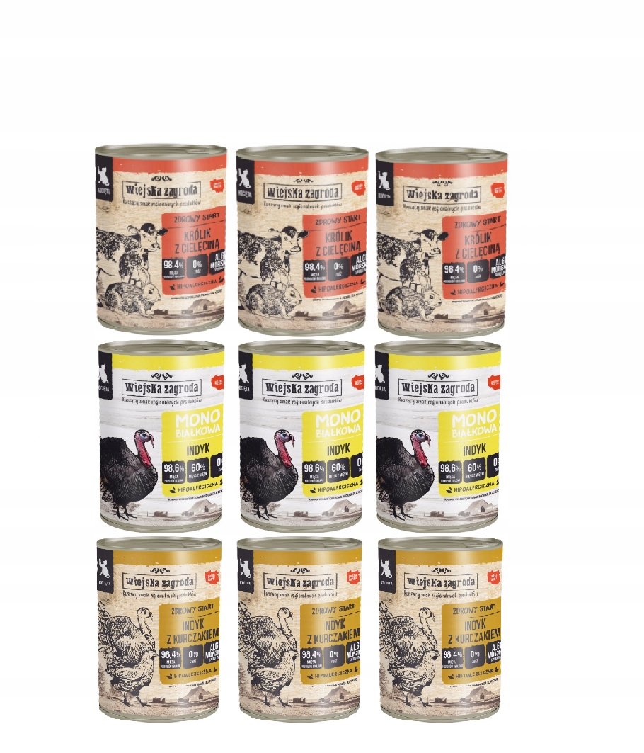 Wiejska Zagroda mokra karma dla Kociąt MIX Smaków 9 x 400g