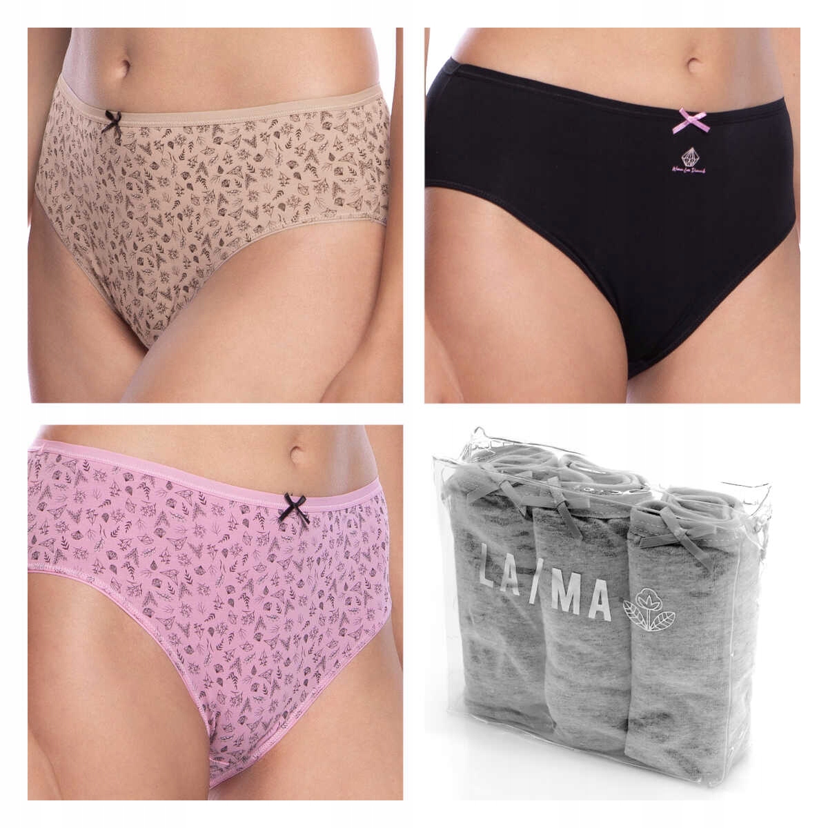 Dámské Kalhotky Lama Kalhotky Bikini L-127BI Bavlněné 3-BALENÍ MIX XL