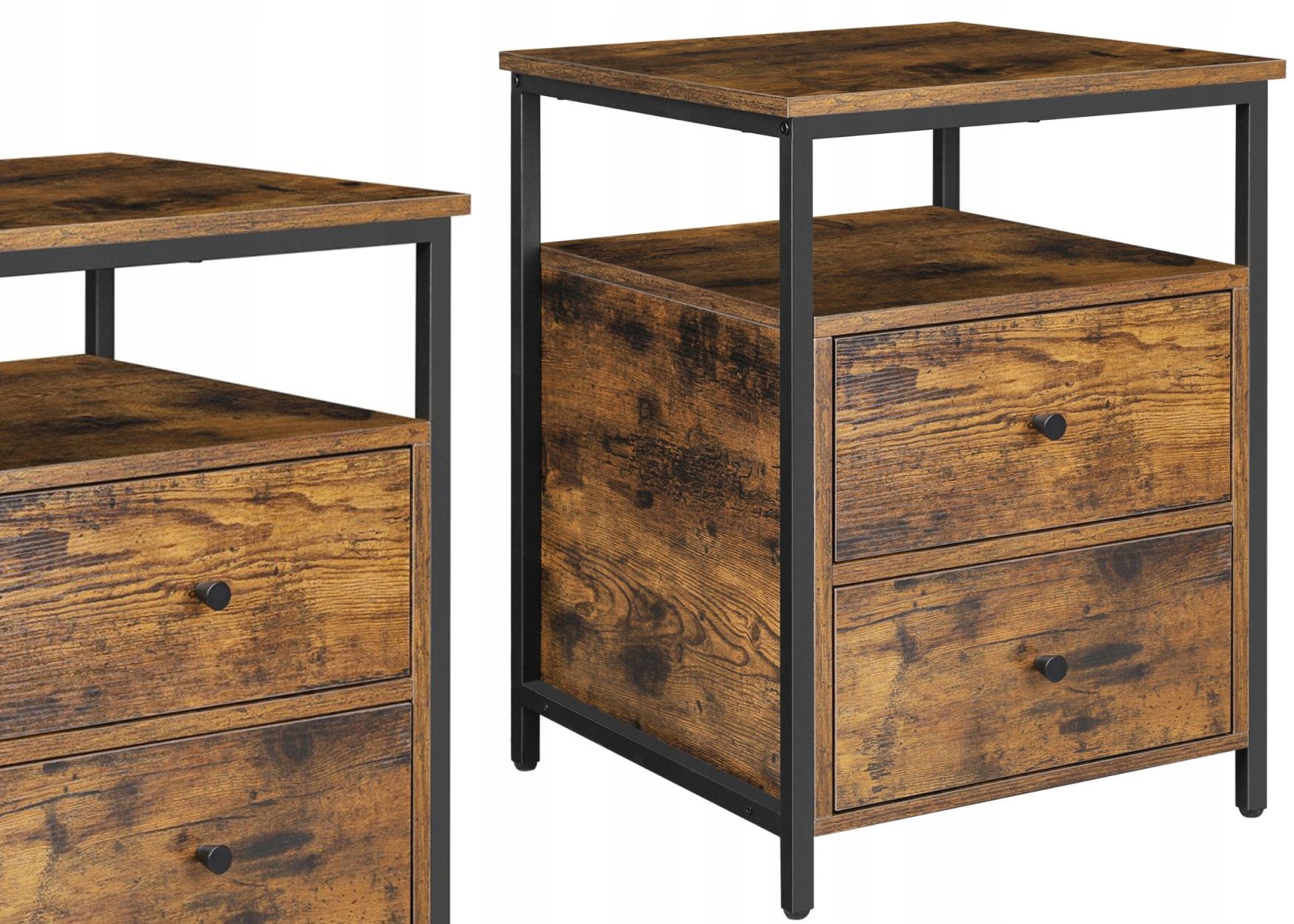 Industriálna nočná skrinka s zásuvkami, hnedá, 60 cm