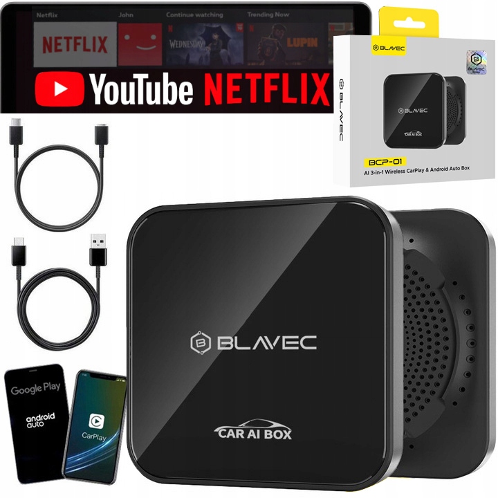 Bezdrôtový adaptér Blavec Ai Box Android Auto CarPlay You Tube Netflix
