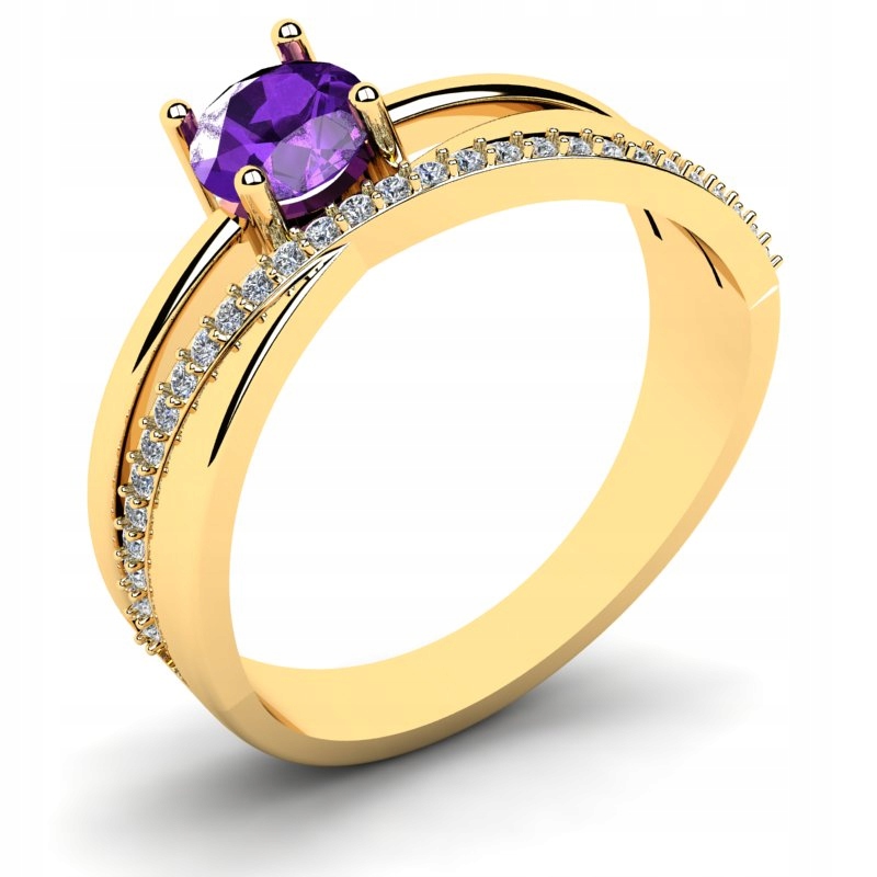 

Pierścionek Złoty Szeroki Z Fioletową Cyrkonią