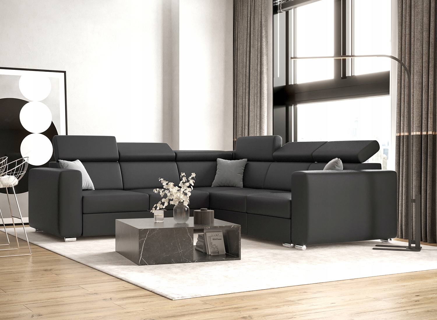 Rohová Sedací Souprava Funkce Spaní Opěrky hlavy RNA02 250 O-sofa