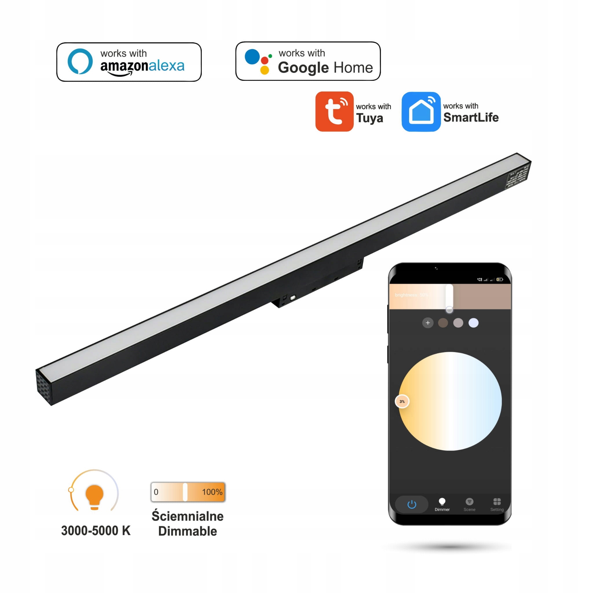 Lineárny Led reflektor 2.4GHZ Flood 20 W pre koľajnice Smart Track 48VDC