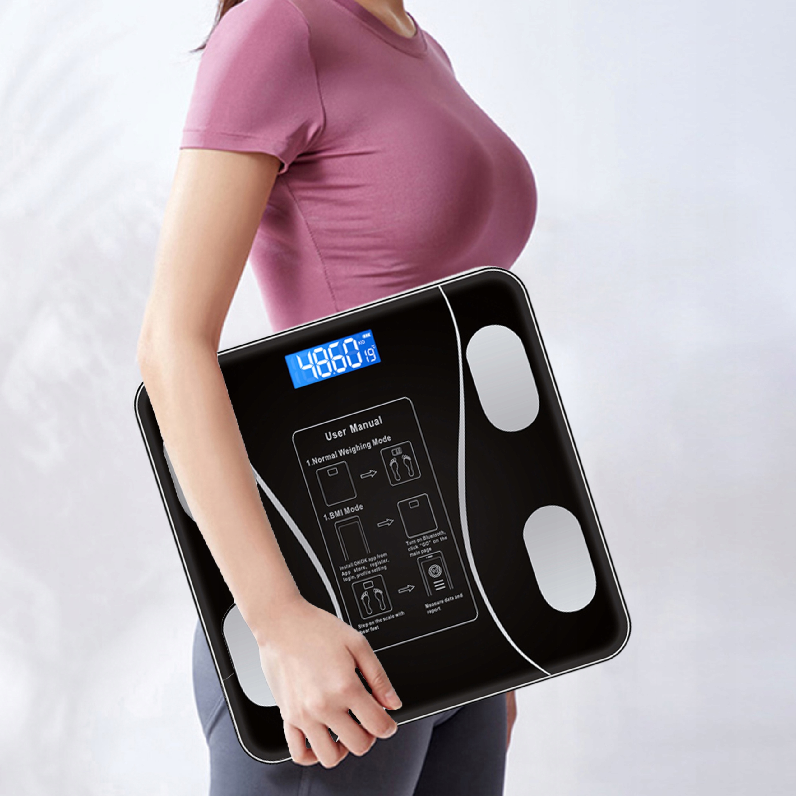 INTELIGENTNA WAGA ŁAZIENKOWA ELEKTRONICZNA BLUETOOTH ANALITYCZNA 180KG Materiał obudowy szkło