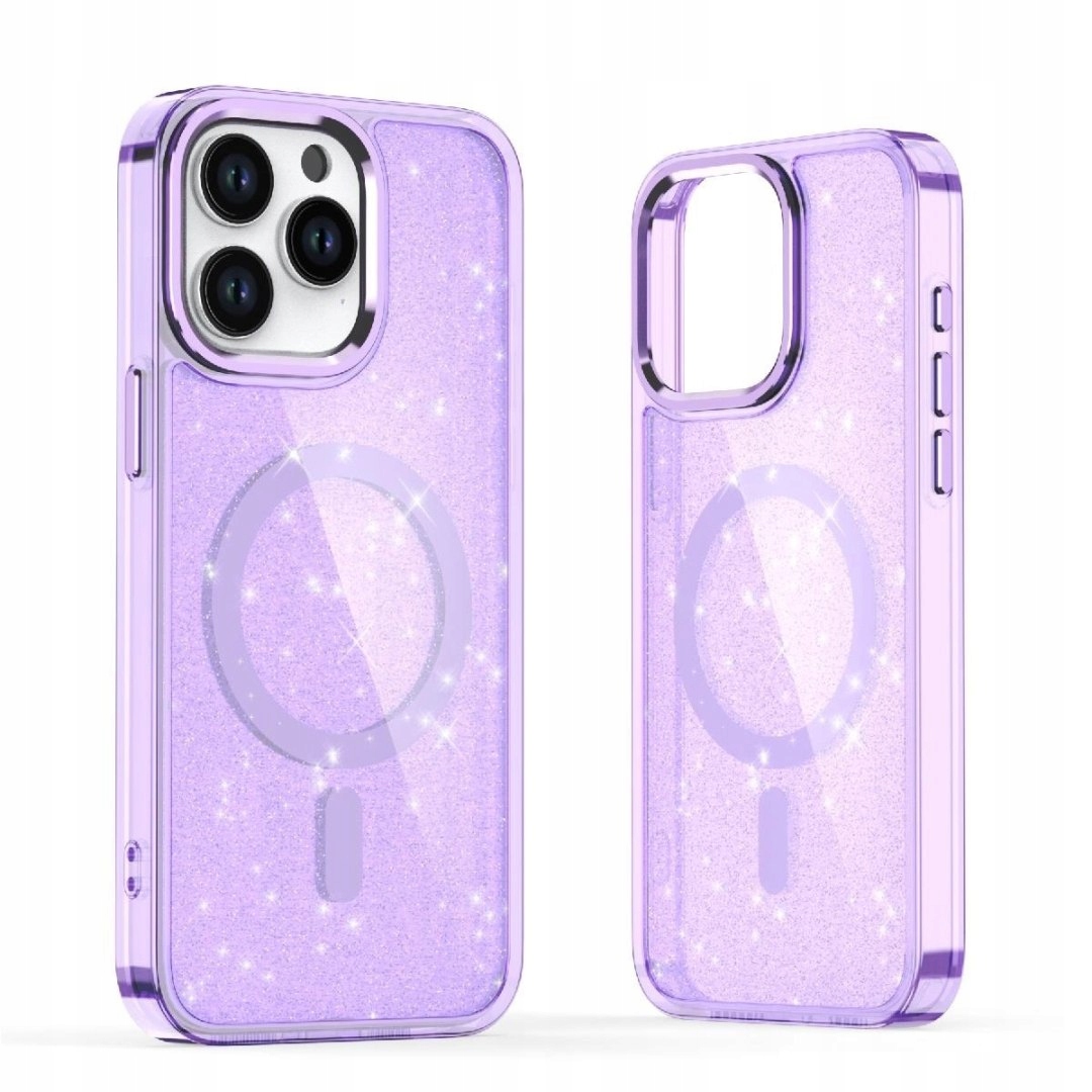 Etui Glitter Case MagSafe na do iPhone 16 fioletowe z brokatem