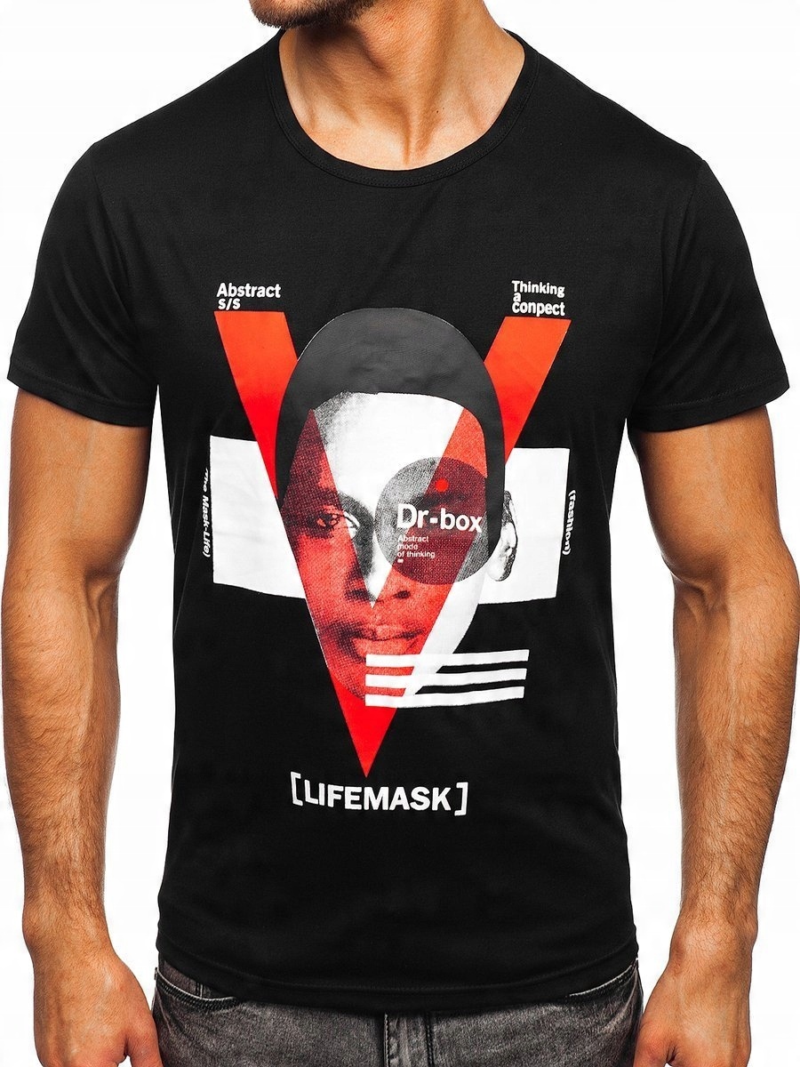 

T-shirt Męski Z Nadrukiem Czarny KS2552 Denley_m