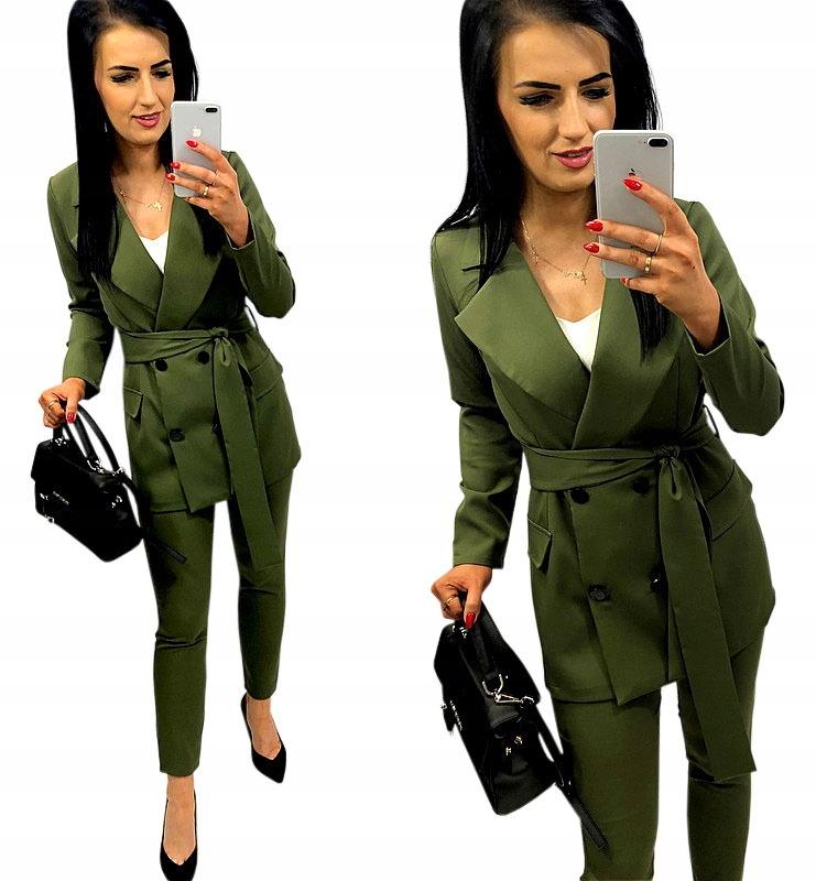 Módní Dámský Komplet S Knoflíky Khaki 2XL