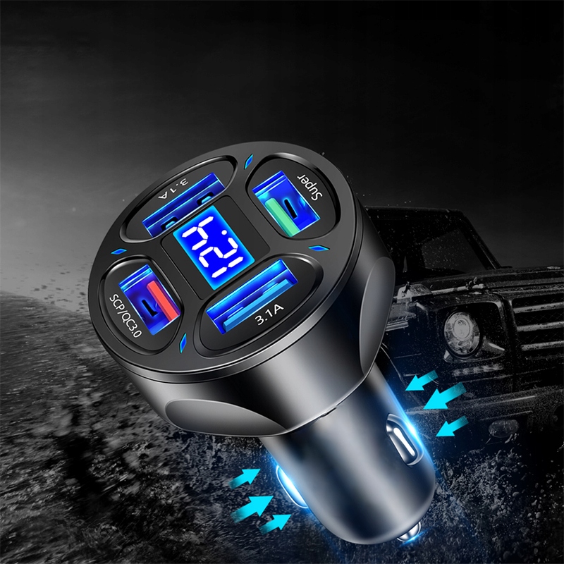 SZYBKA ŁADOWARKA SAMOCHODOWA SZYBKA 4xUSB 66W 3.1A QC 3.0 PODŚWIETLANA FAST Producent inny