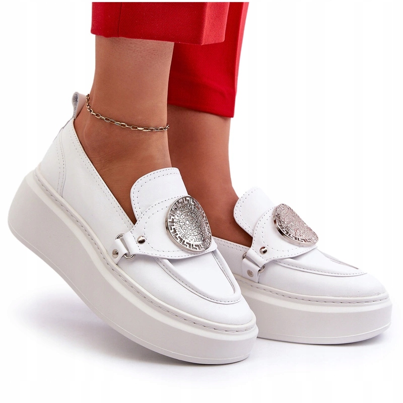 Dámské Mokasíny Na Platformě A Kotě Ozdoba Kůže Bílá Zazoo 3486 39