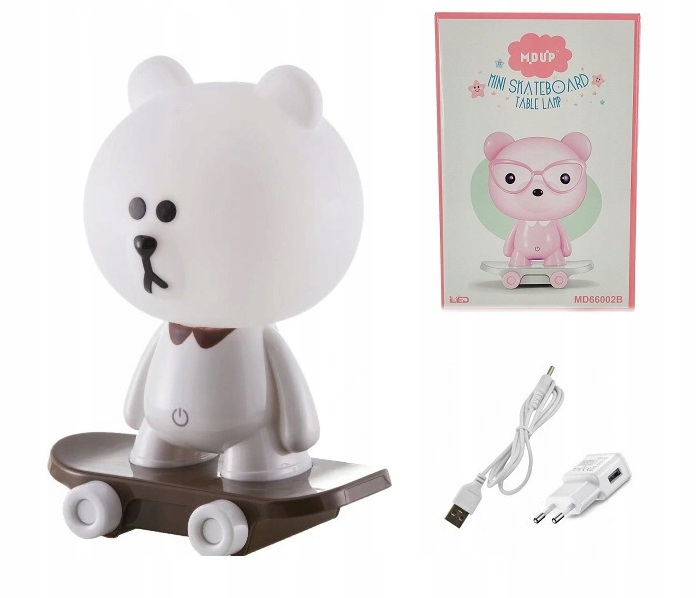 

Lampka Nocna Miś Biały Na Deskorolce Led Usb