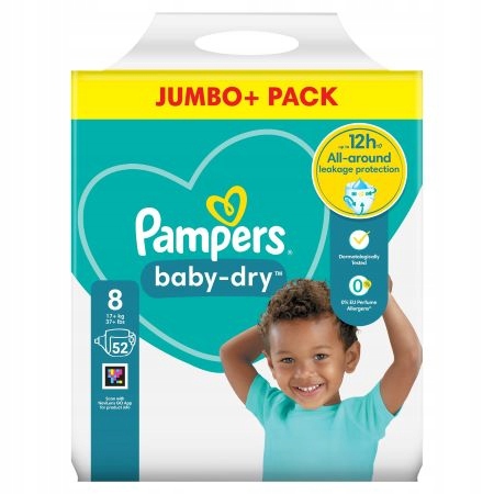 PAMPERS BABY-DRY 17 + KG ROZMIAR 8 - 52 SZTUKI