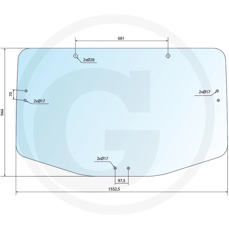 sklo pro traktoru John Deere 7R, 8R zadní R568758
