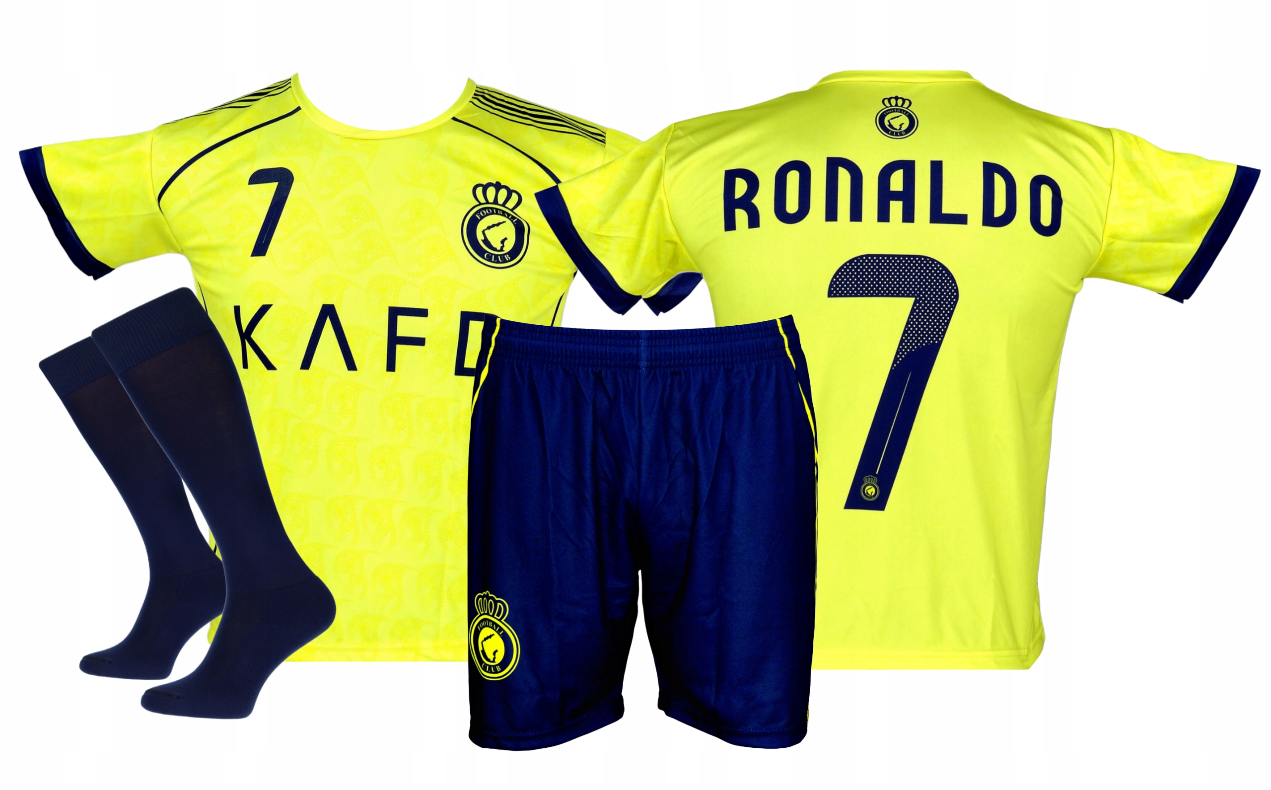 Ronaldo strój piłkarski sportowy koszulka spodenki getry rozmiar 152