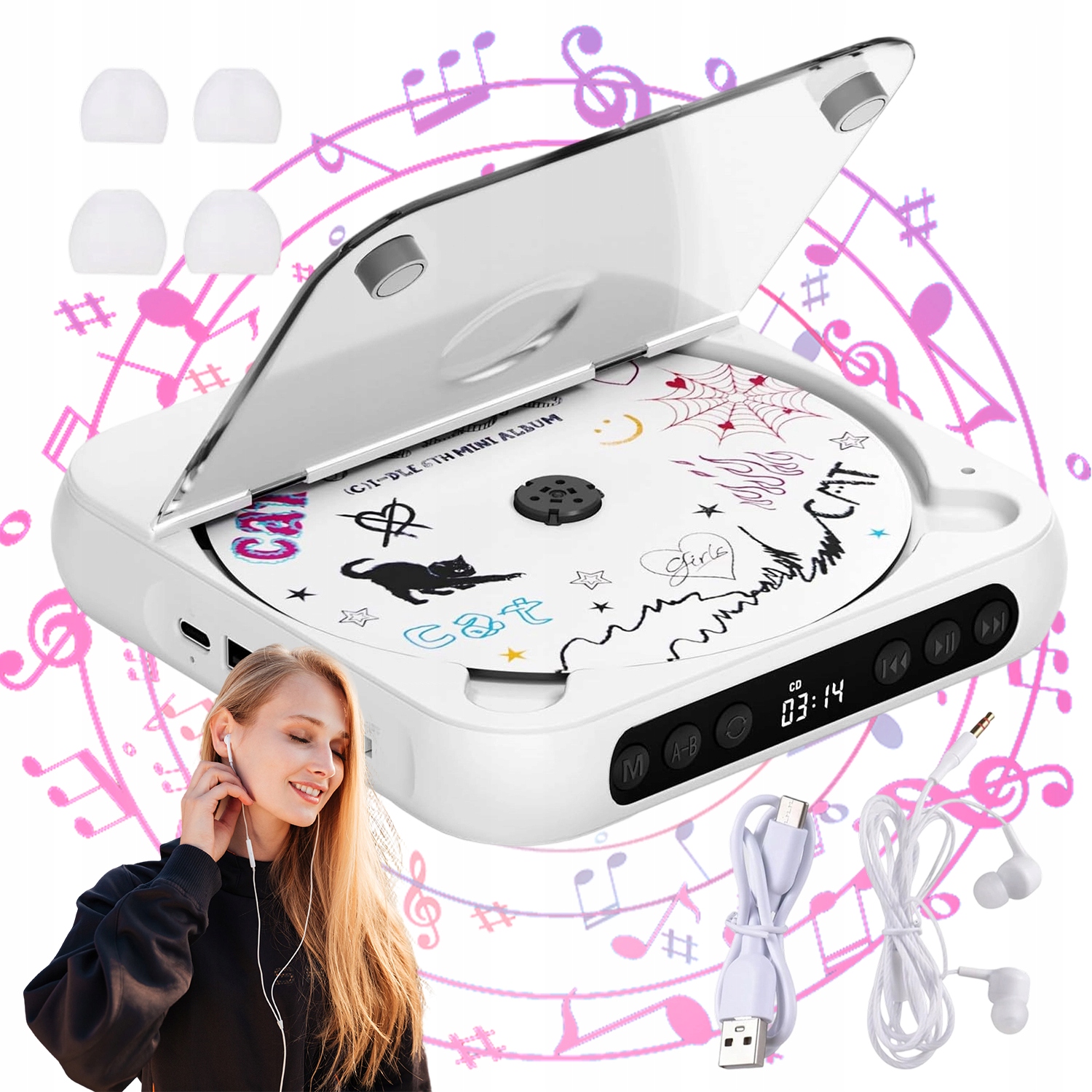 Přenosný CD Reproduktor S Přehrávačem MP3 S Bluetooth Usb A Led Displejem