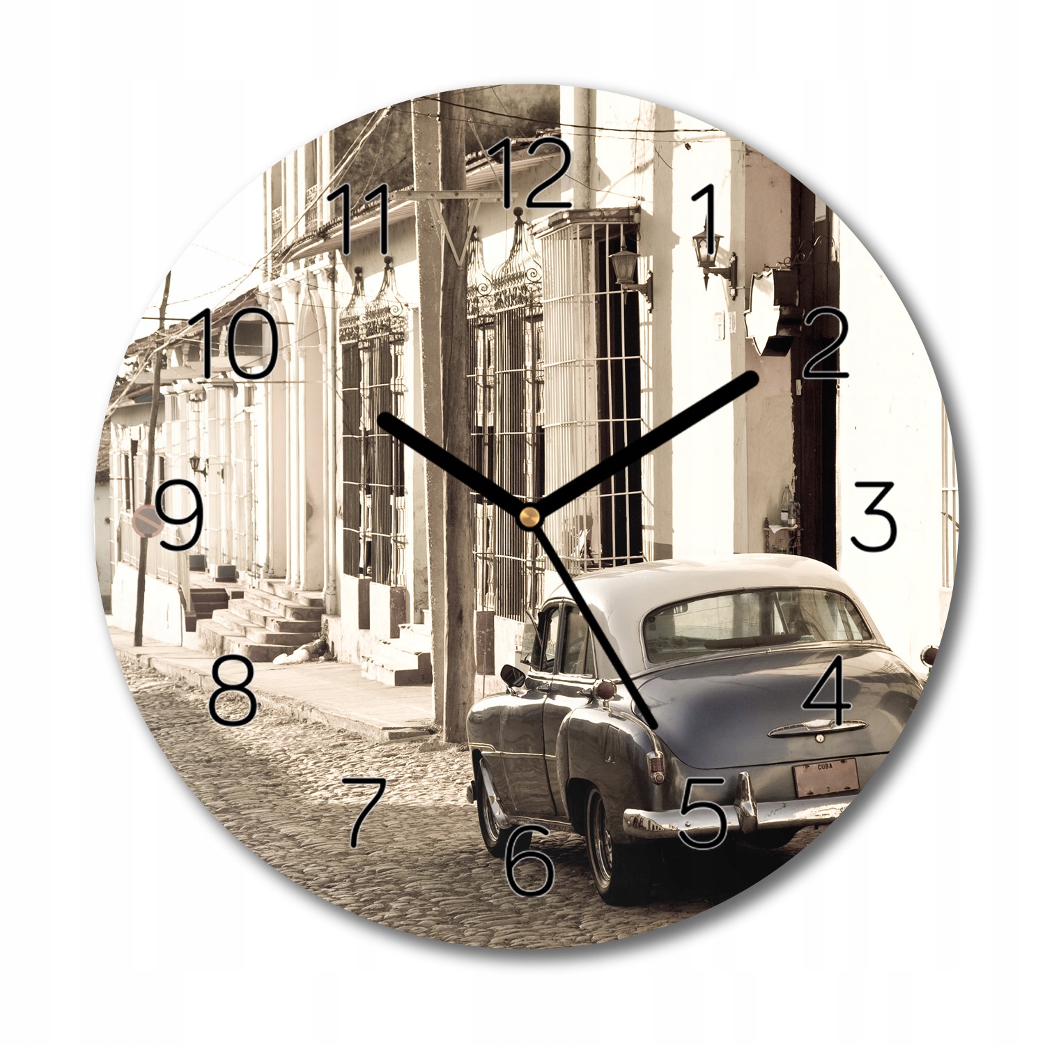 skleněné hodiny Auto retro město do pokoje fi 30