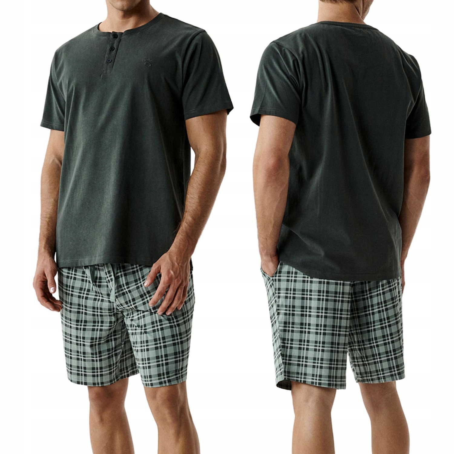Pánské krátké pyžamo Atlantic NMP-401 khaki/zelené 3XL