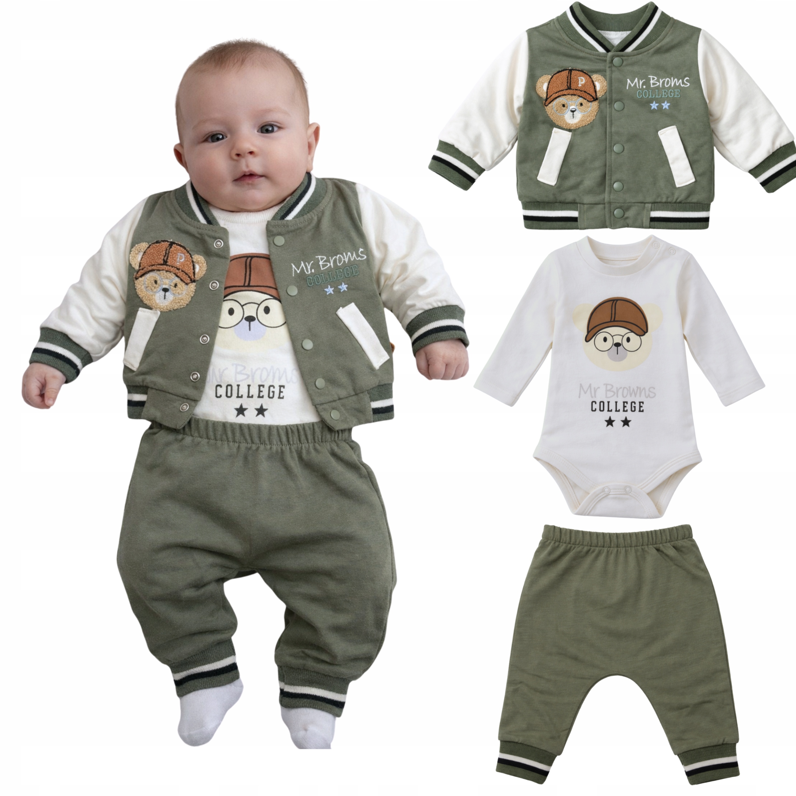 Komplet niemowlęcy dla chłopca Wyprawka Bawełniana body bluza spodenki 74