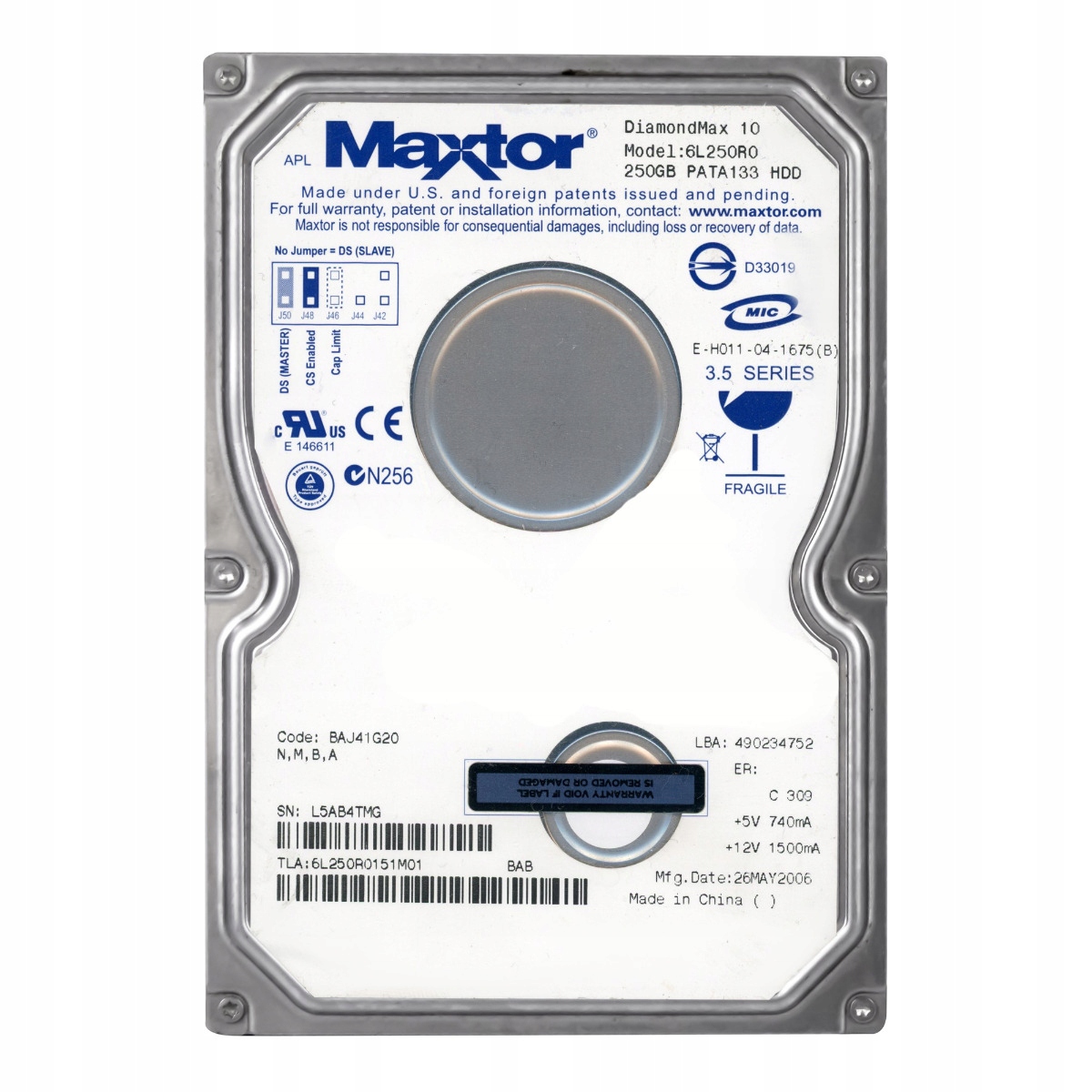 Maxtor DiamondMax 10 250GB 7.2K 16MB Ata 3.5" 6L250R0