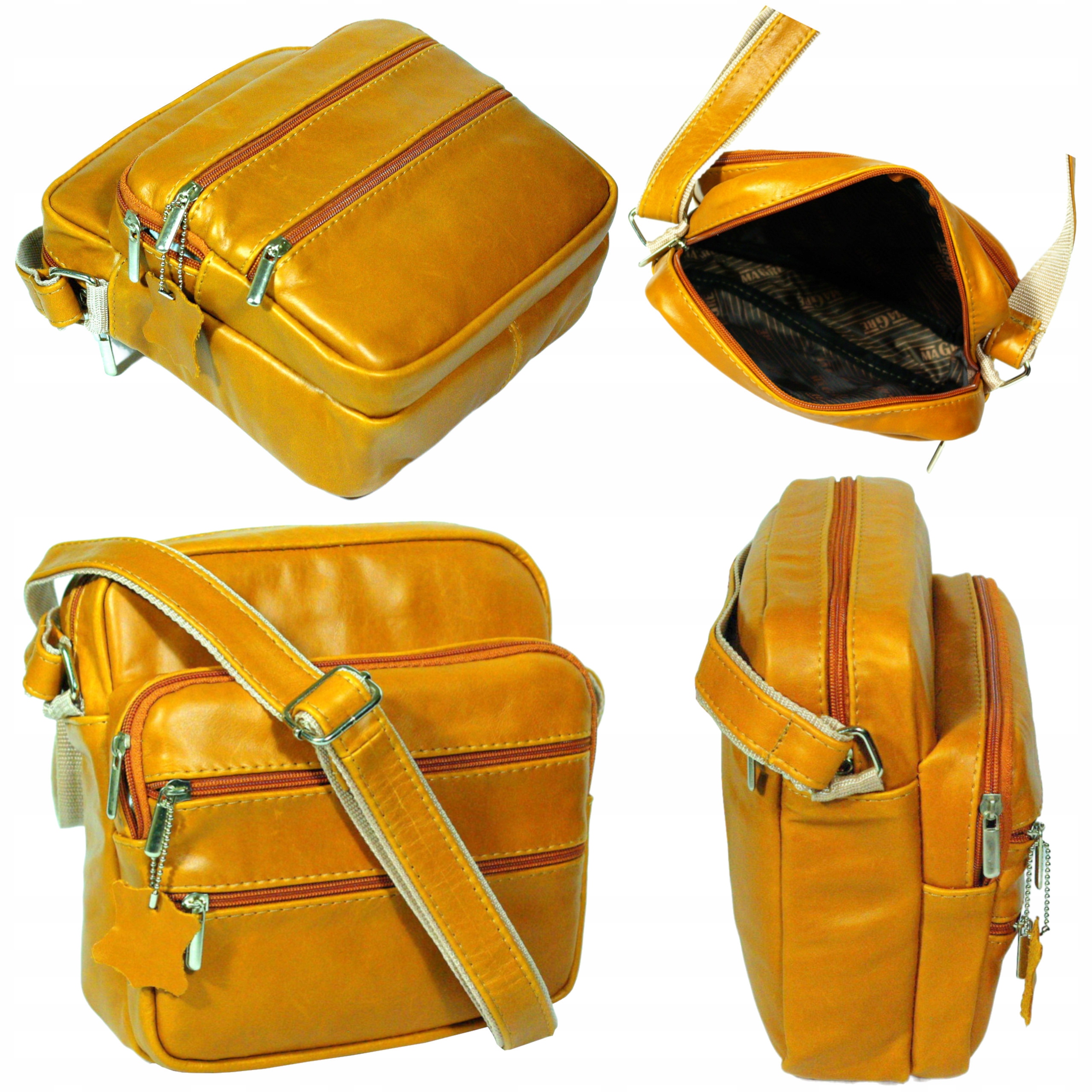 Pánská hnědá kožená taška přes rameno s rukojetí kabelka přes rameno polská výroba