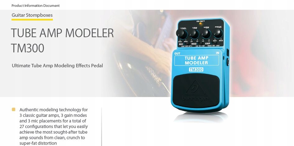 TM300 Tube Amp Modeler Symulator lampowy Efekt gitarowy Behringer + KABEL Model TM300