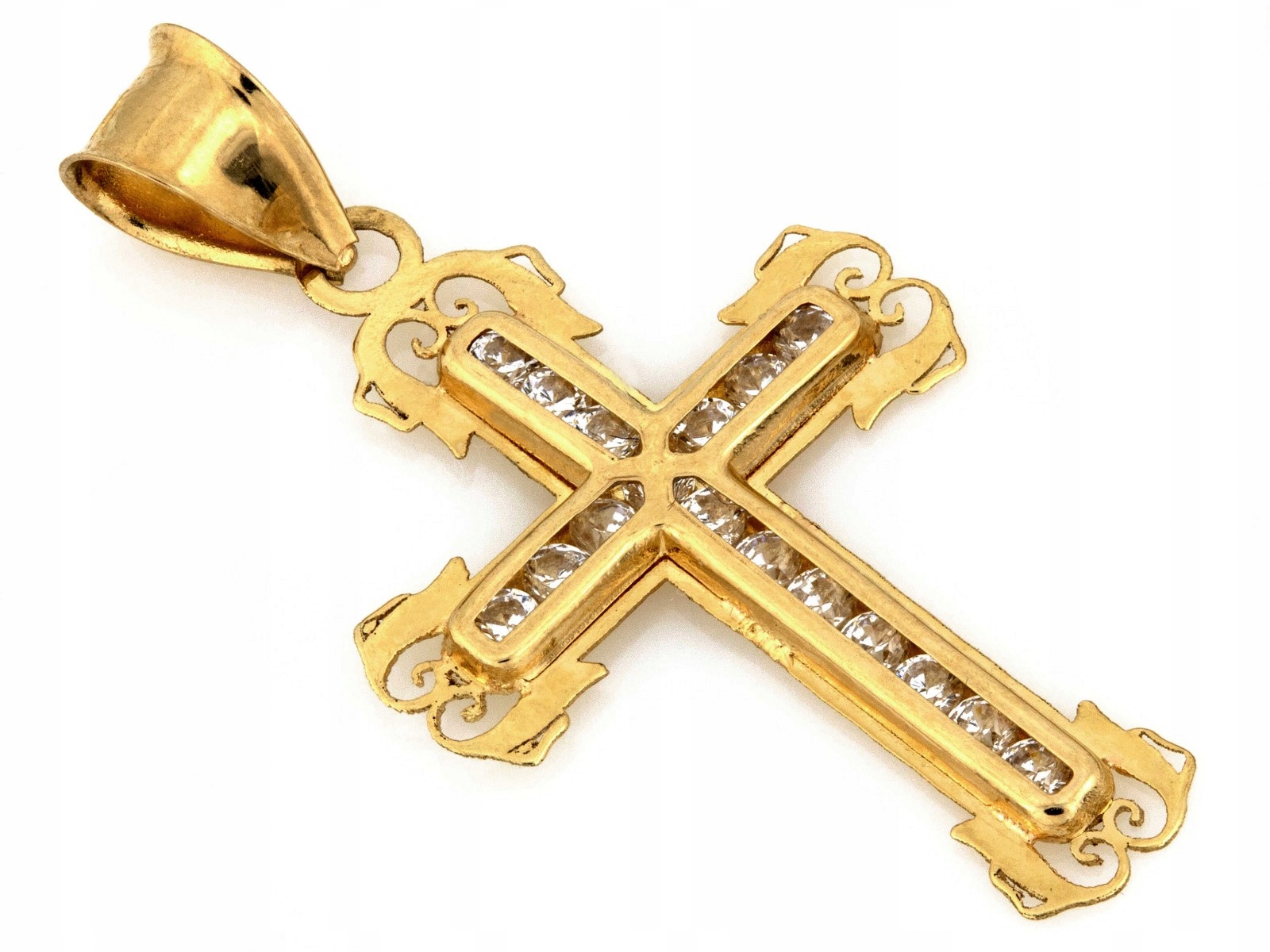 Efektně zdobený zlatý 585 pánský křížek se zirkony 0.49g 14kt