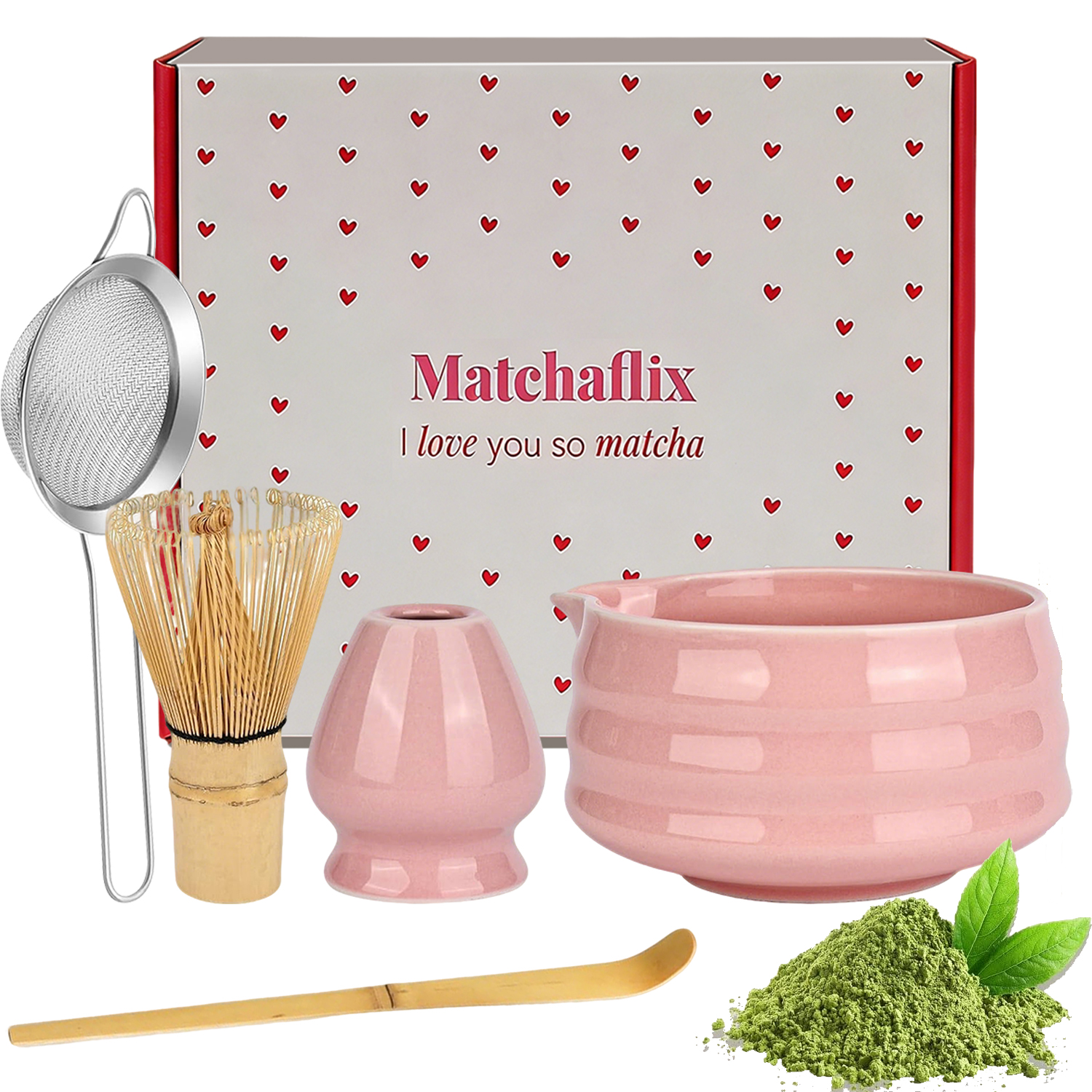 Levně Keramická Sada Na Výrobu Matchy Šlehací Metla Lžíce Prosévač Matcha 5EL