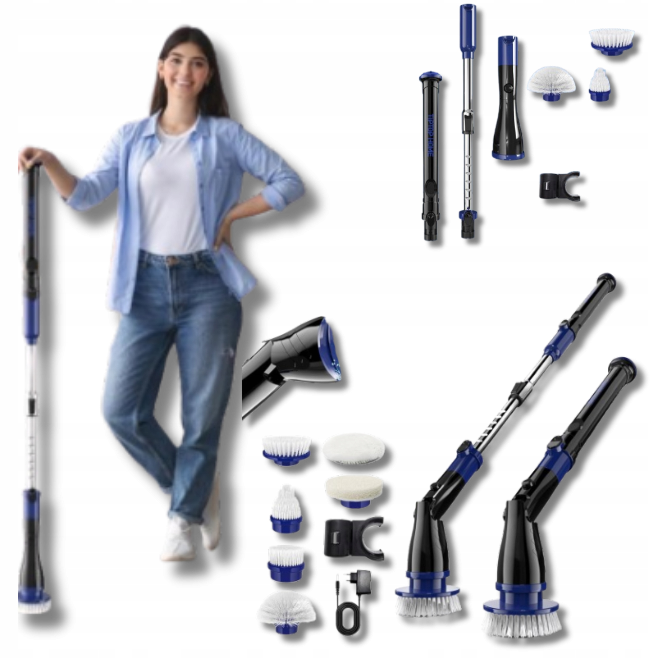 Levně Elektrický kartáč na čištění teleskopický 420 obr/min IPX7 6 hlavic