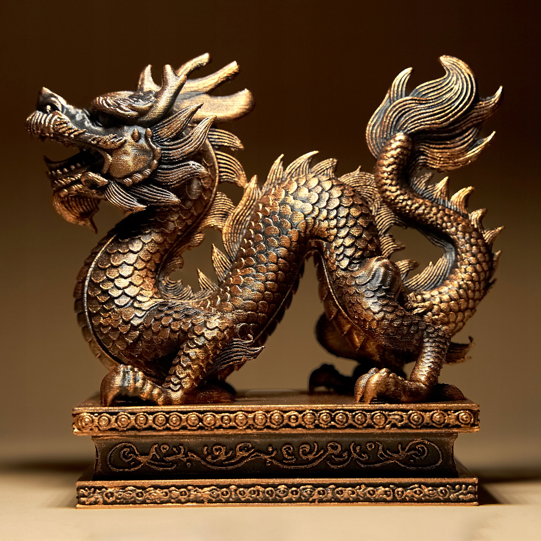 Čínský drak Figurka Soška Dekorace 3D tisk 15 cm Ručně malovaná