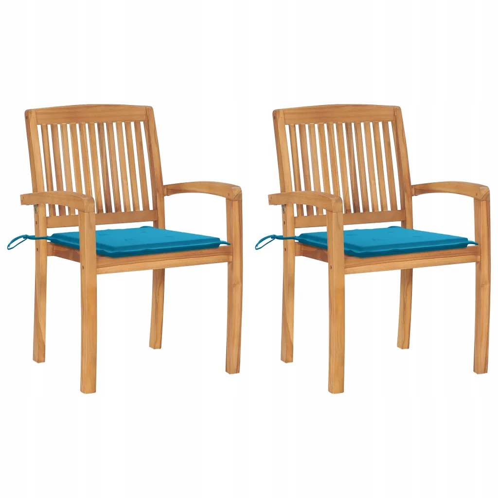 Sada 2 Zahradních Křesel z Teakového Dřeva, Modré Polštáře 60x57,5