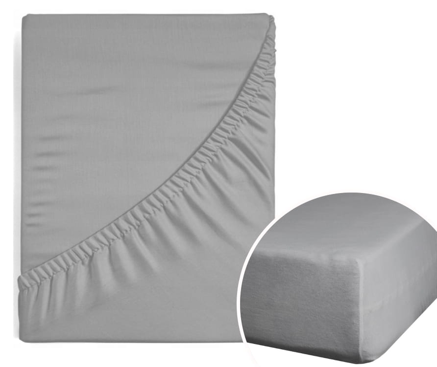 Bavlněné Prostěradlo s gumou Saténové 220 x 200 Šedé Saténové Velké