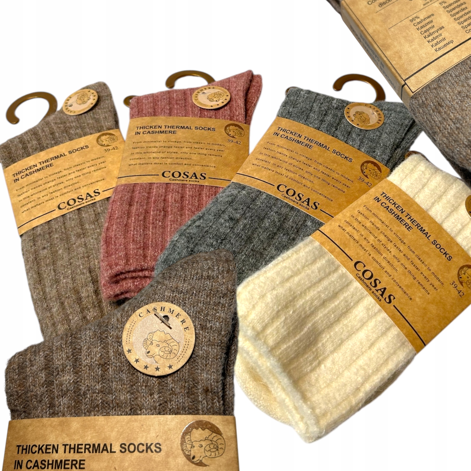 Ponožky Kašmírové Beztlakové ponožky přírodní vlněné 95%