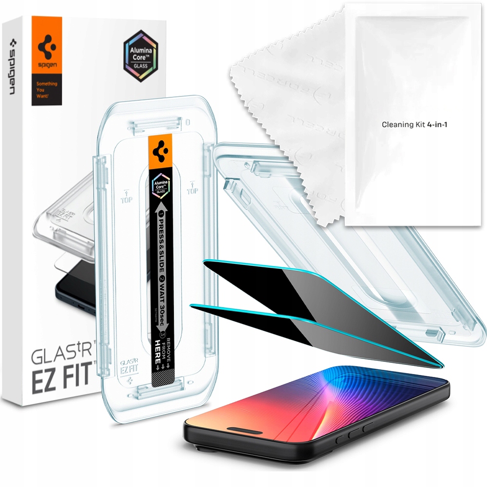 Ochranné Sklo Spigen s privátním filtrem Glass pro iPhone 17 Pro s aplikátorem a hadříkem