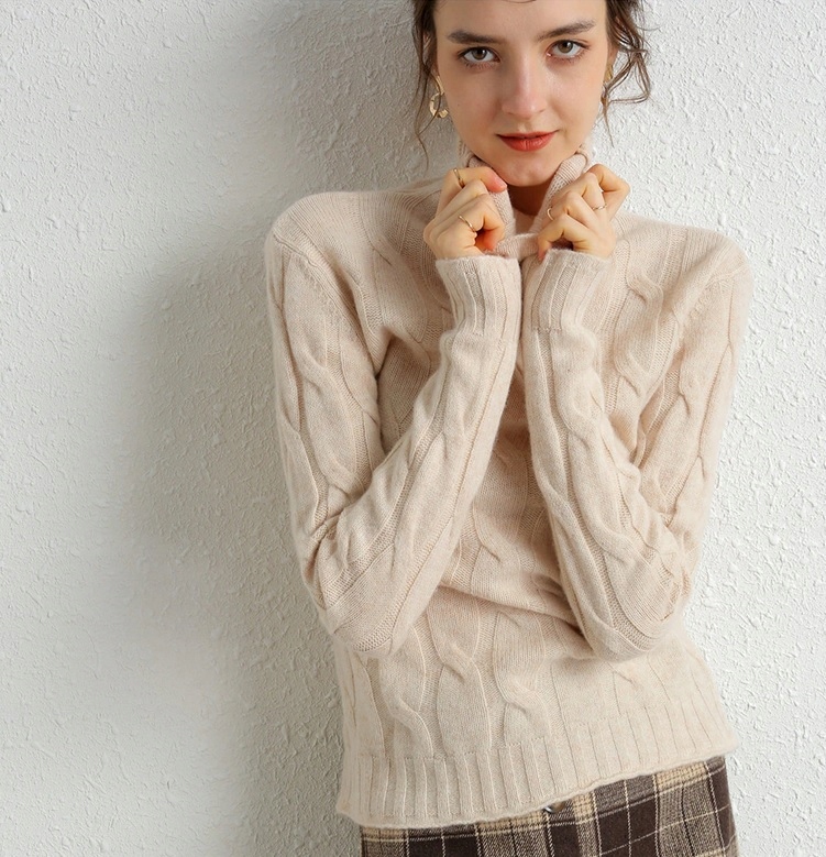 

Sweter 100% Wełna Merino Warkocze Beżowy L