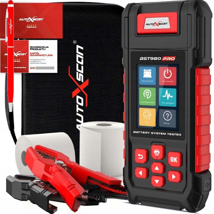 Tester Akumualtorov 12V/24V Autoxscan BST980 Pro Tlačiareň Správy Poľský
