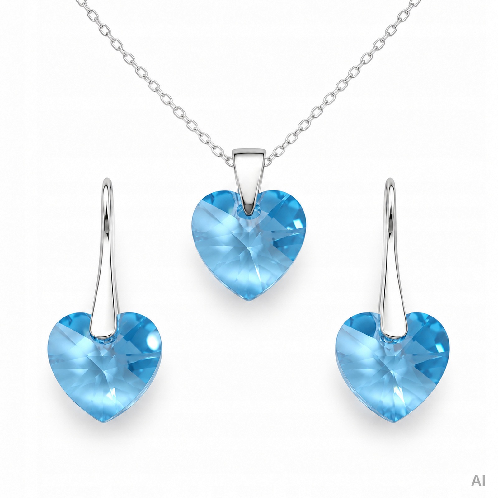 Komplet s krystaly Swarovski Srdce 10 mm Náušnice Přívěsek Řetízek Aqua