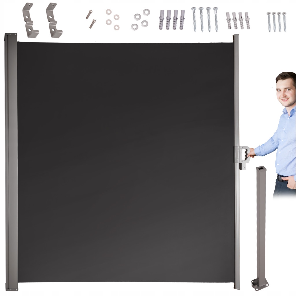 Bočná markíza na terasu Luaro s rolovacím paravánom 180 x 400 cm, šedá