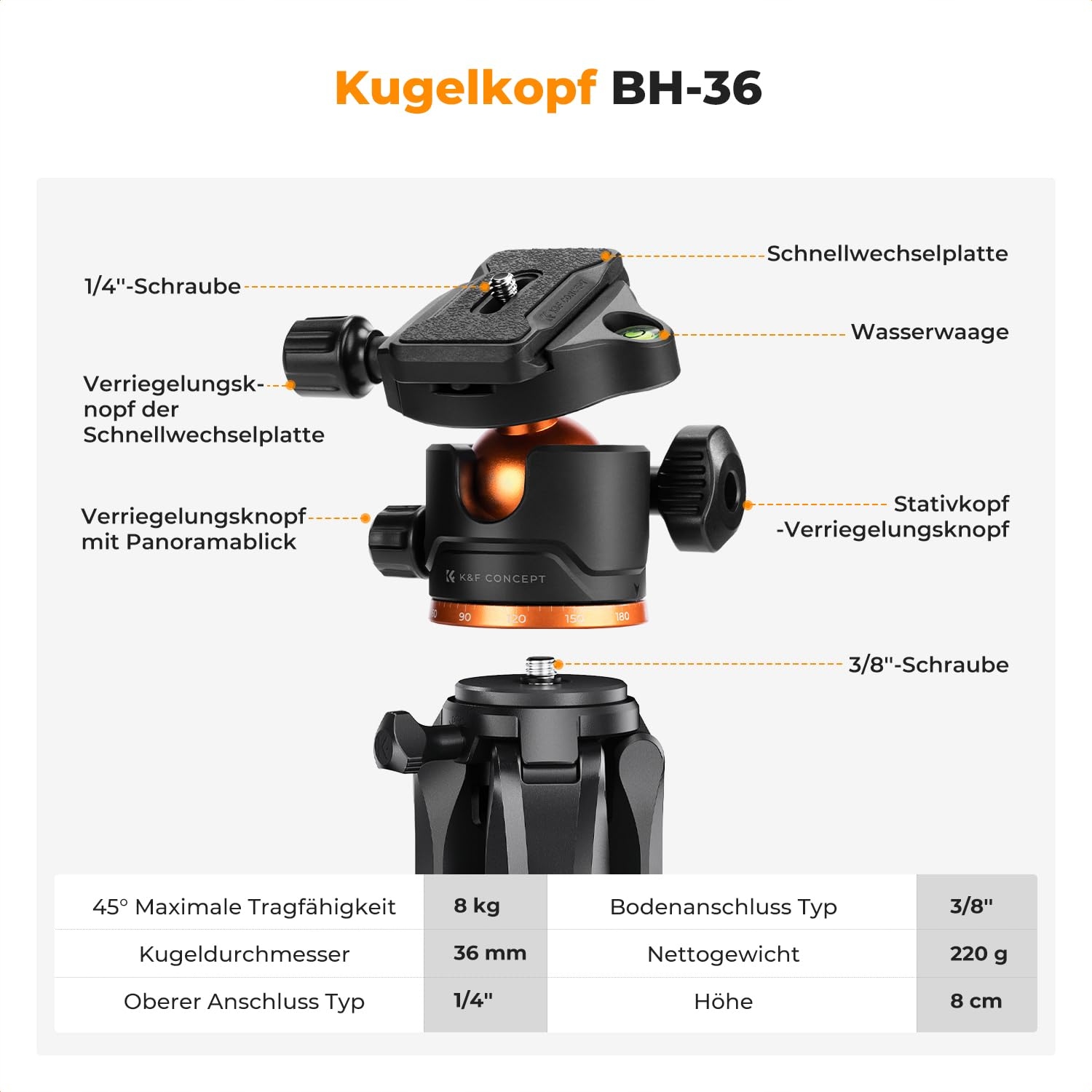 K&F CONCEPT Statyw Kamera 190cm Tripod DSLR Camcorder Telefon Tablet — miniatura 3