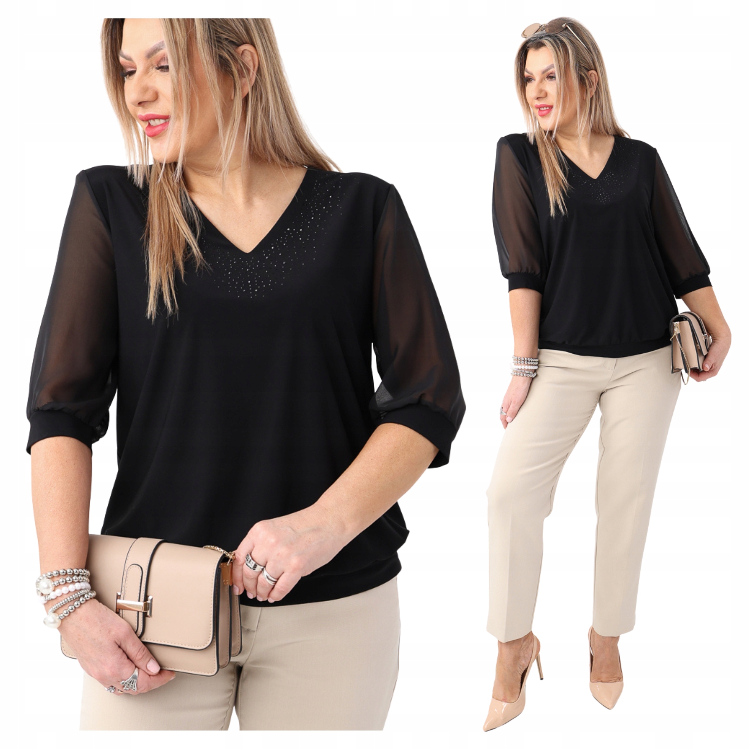 Bluzka z cyrkoniami luźna wizytowa Polski Producent duże rozmiary