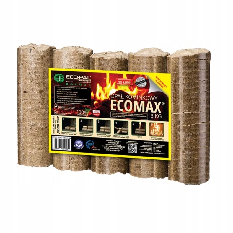 Brykiet kominkowy ECOMAX zestaw 30kg opał kominek drzewny EAN (GTIN) 5903111500009