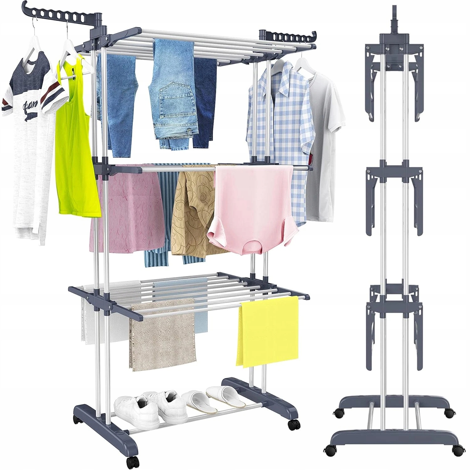 Skládací Sušák Na Prádlo, 3-ÚROVŇOVÁ, Stojan Na Sušení (šedý)