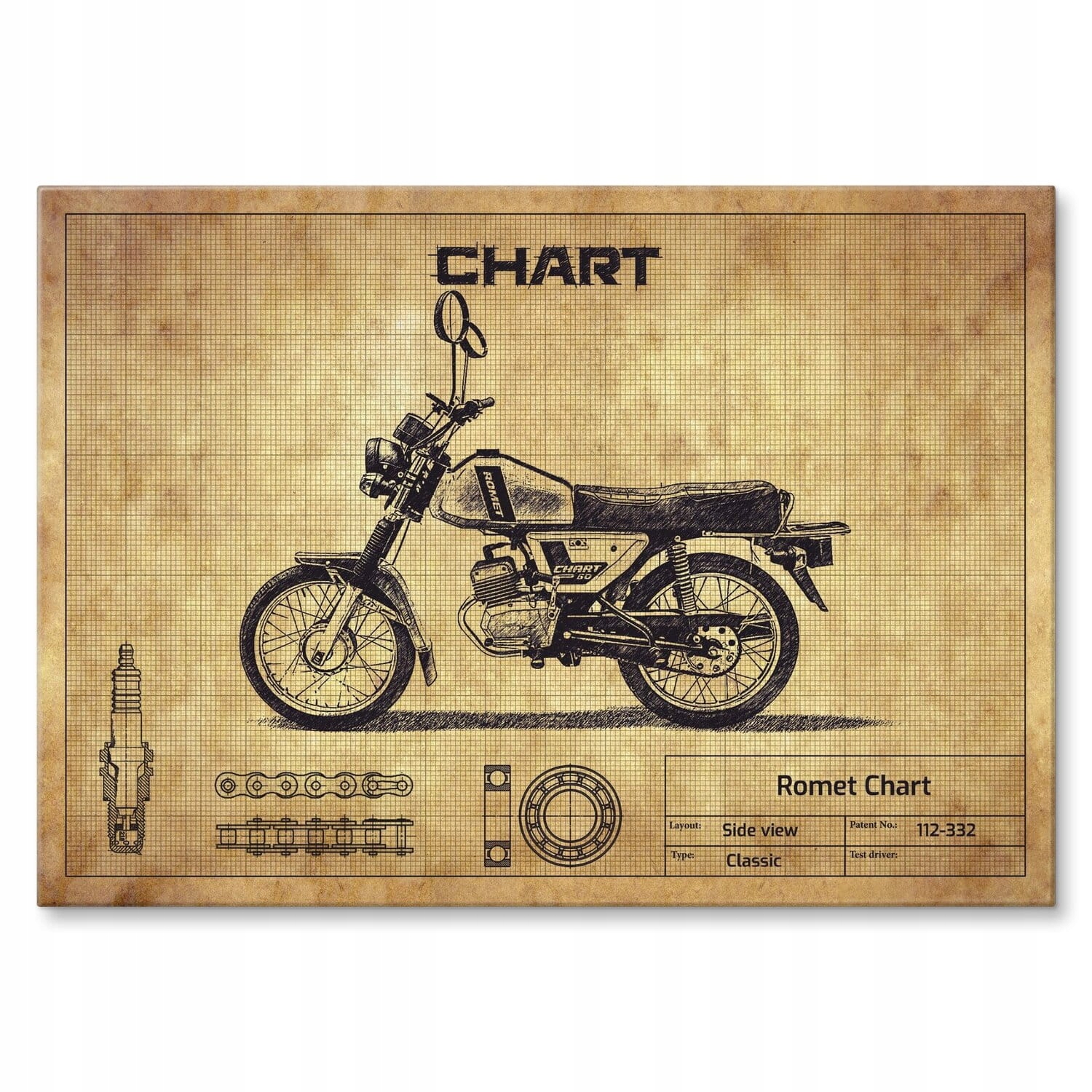 Dárek Plakát kovový Plechový plakát z kovu kultovní motocykl Romet Chart