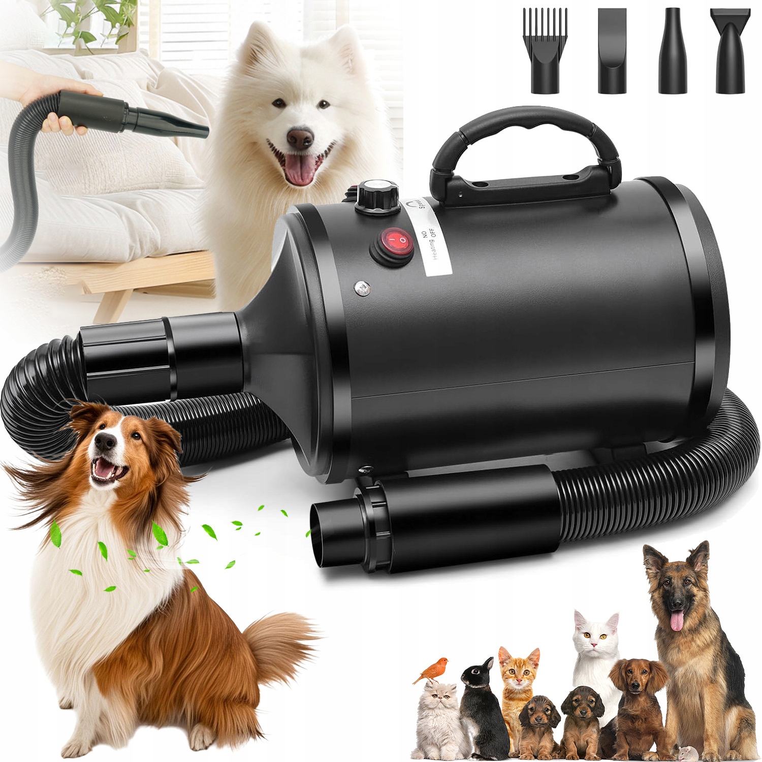 Suszarka Groomerska Dla Zwierząt Mocny Profesjonalna Wysoka Prędkość 2800W
