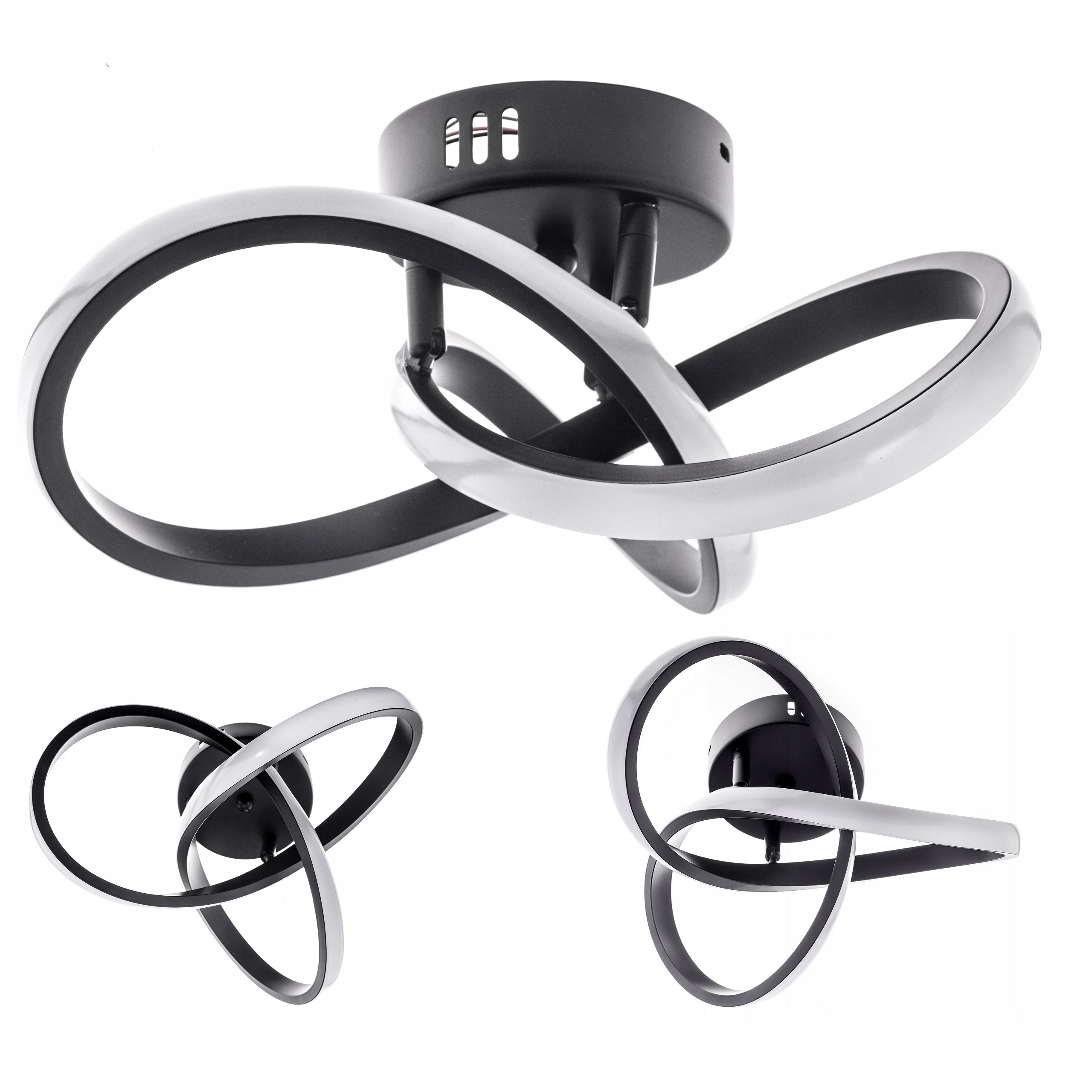 Lampa Żyrandol Sufitowy Led Nowoczesny Wstęga Supeł Plafon Czarny Ring Loft